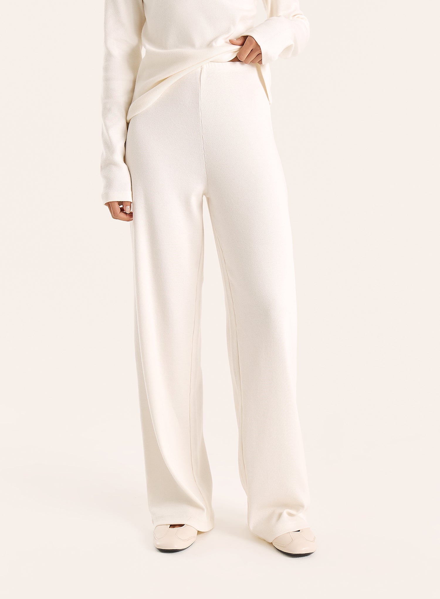 Ecru Ribbed Jersey Trousers